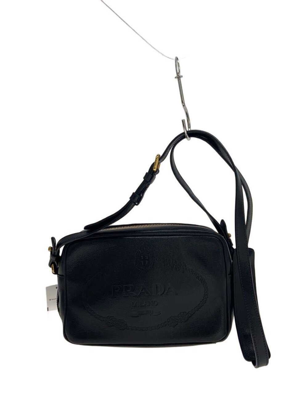 Prada crossbody camera bag embossed Milano logo Black